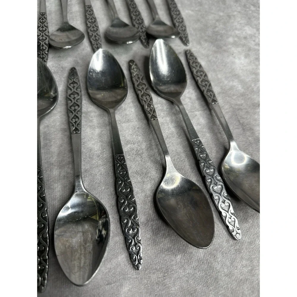 17 Dinner Spoons National Stainless Japan Malta  NSTMAL Geometric MCM‎